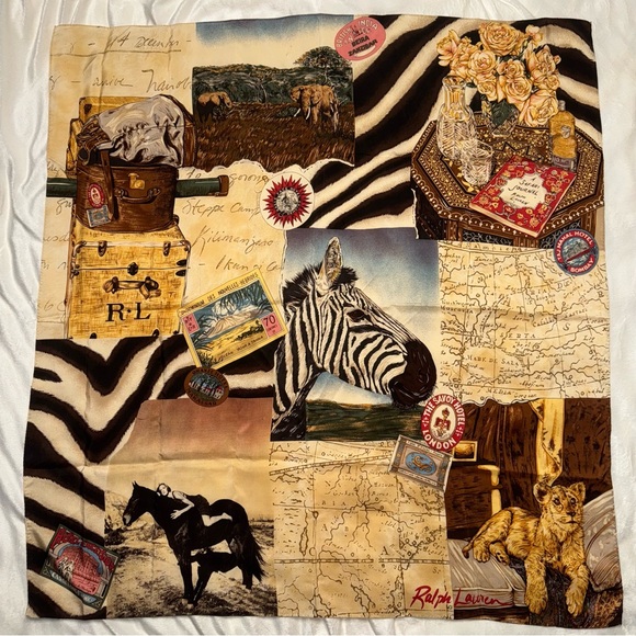 RARE VINTAGE RALPH LAUREN AFRICA 100% silk SCARF 34x34